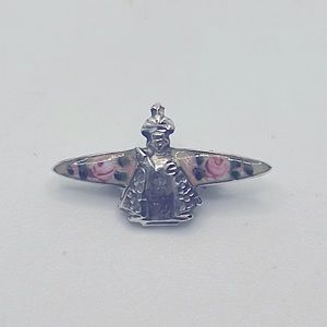 Vintage sterling silver infant of Prague pin brooch enamel guilloche flowers